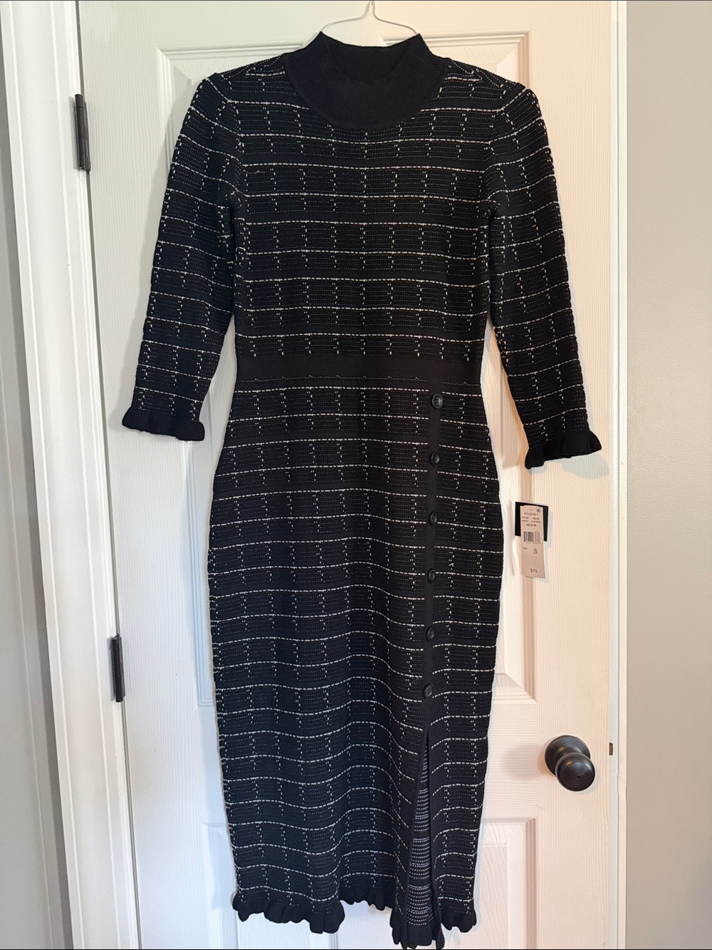 Studio One New York Black Knit Midi Dress with White Stitching